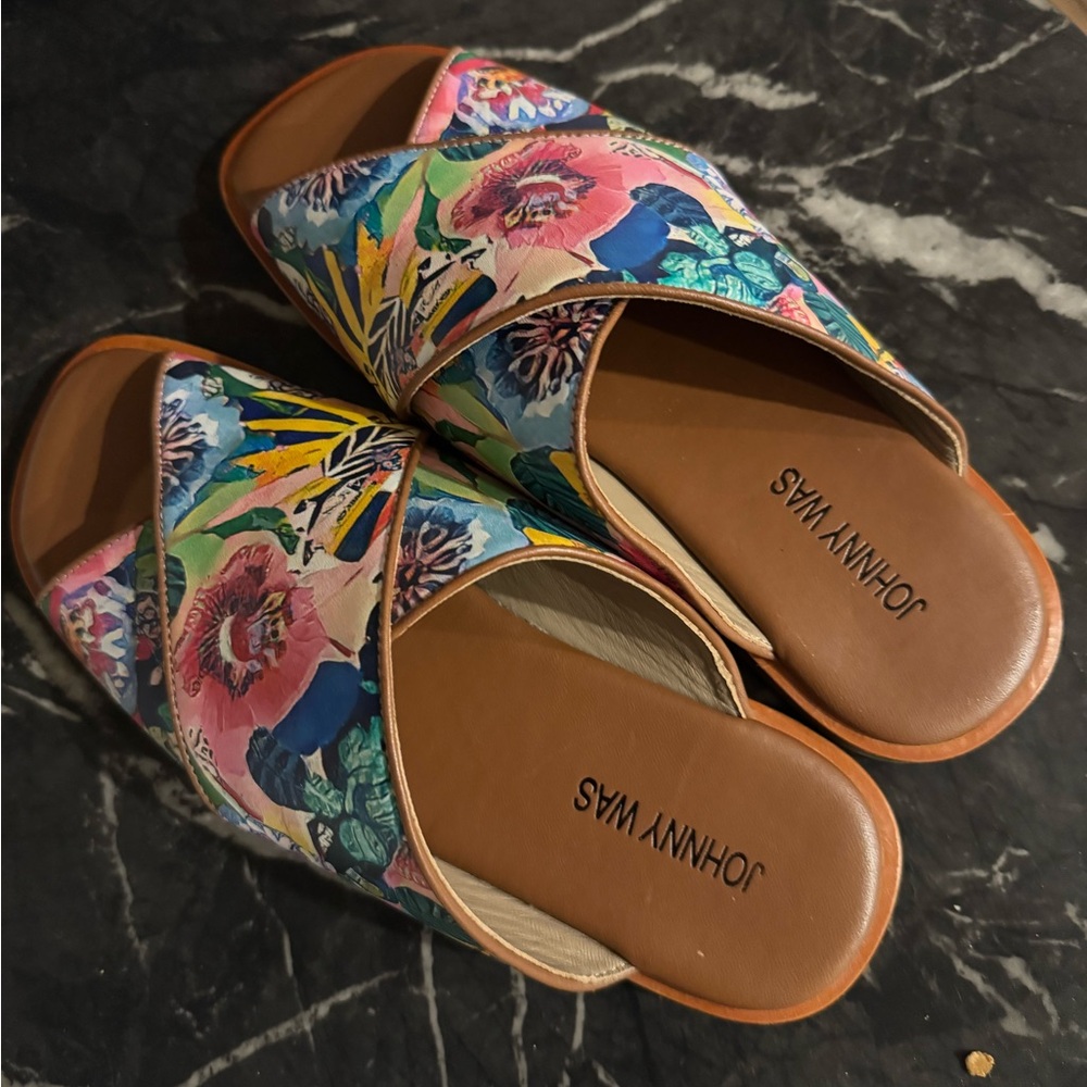 Johnny Was Floral Slip on Sandal - Pink and Blue